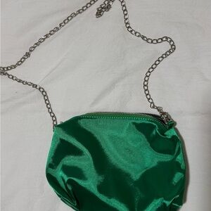 Green Satin Chain Shoulder Bag